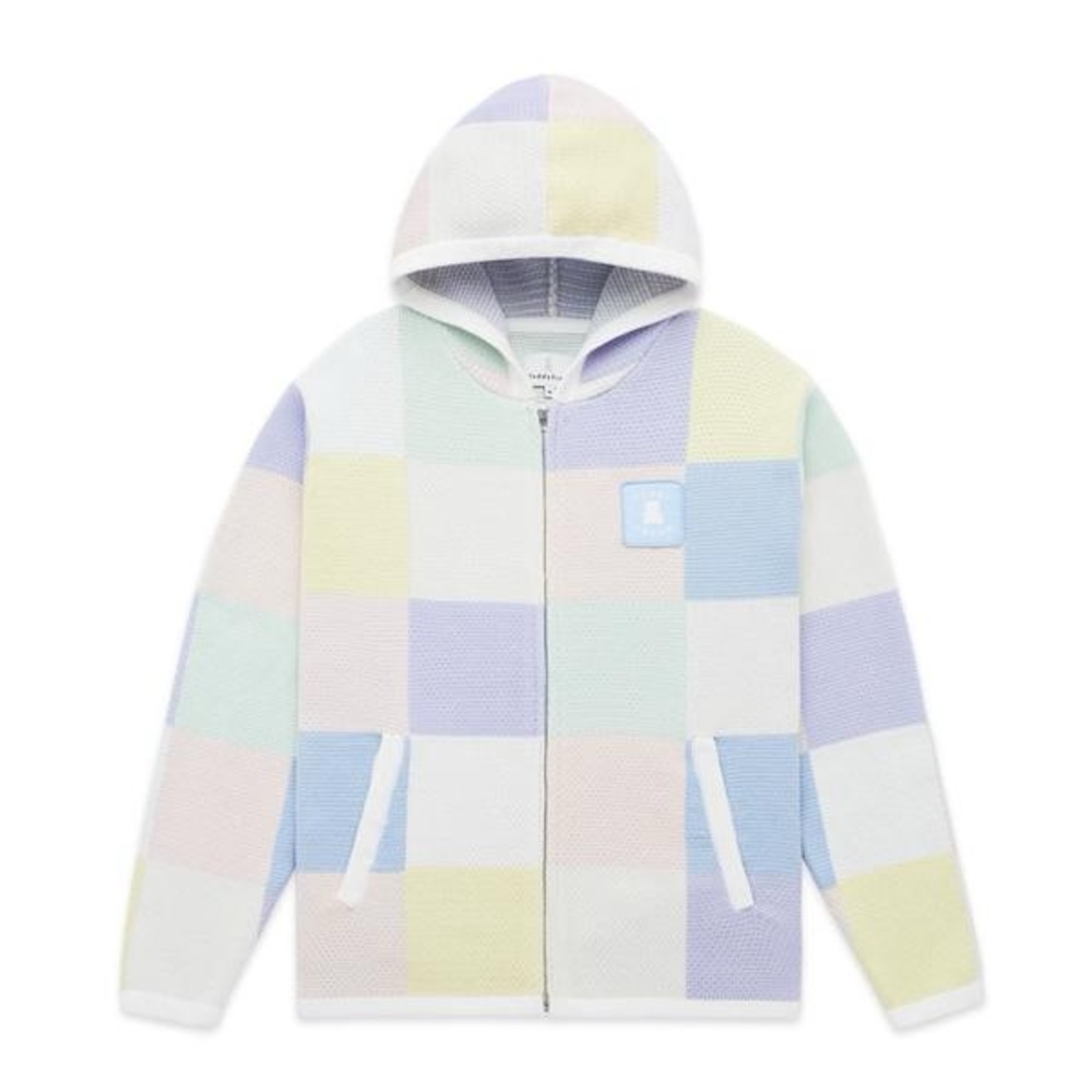 Teddy Fresh Patchwork Knit Zip Up Hoodie Sweatshirt Pastel Multicolor Size M
